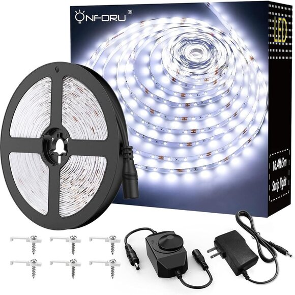 LED Light Strip,16.4ft Dimmable LED Tape Light, 6000K Daylight White Strip Light - Picture 1 of 8